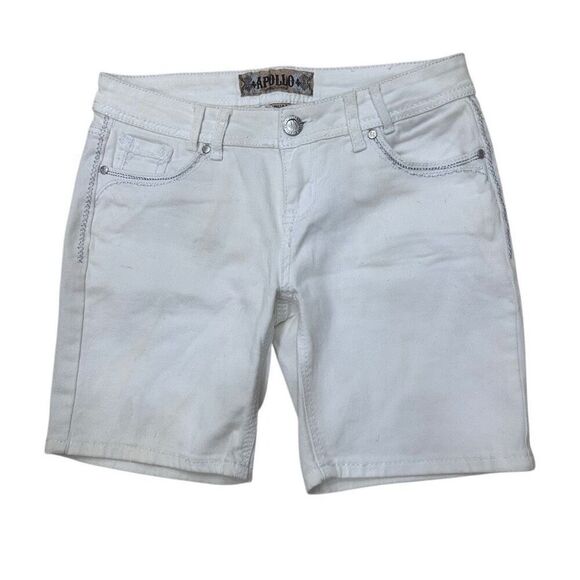Apollo Jean Shorts Women's Size 10 White Mid-rise Flap Pockets Silver Stitching - Picture 5 of 10
